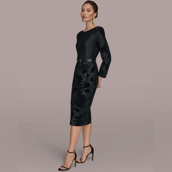 NWT Donna Karan New York Embossed Boat Neck Dress, size 10, Black - Picture 3 of 6